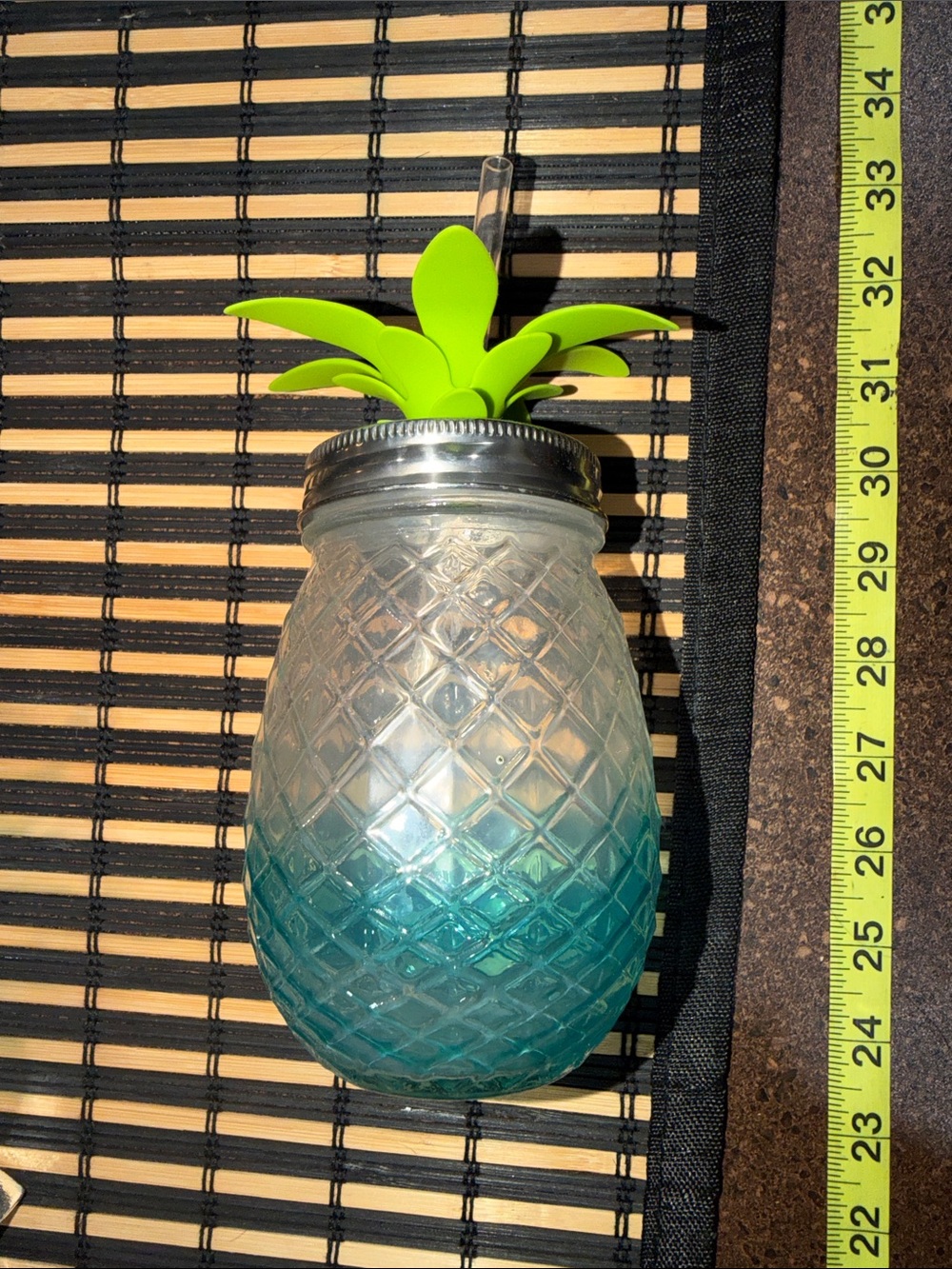 Pineapple Glass Tumbler Cup with Green Top